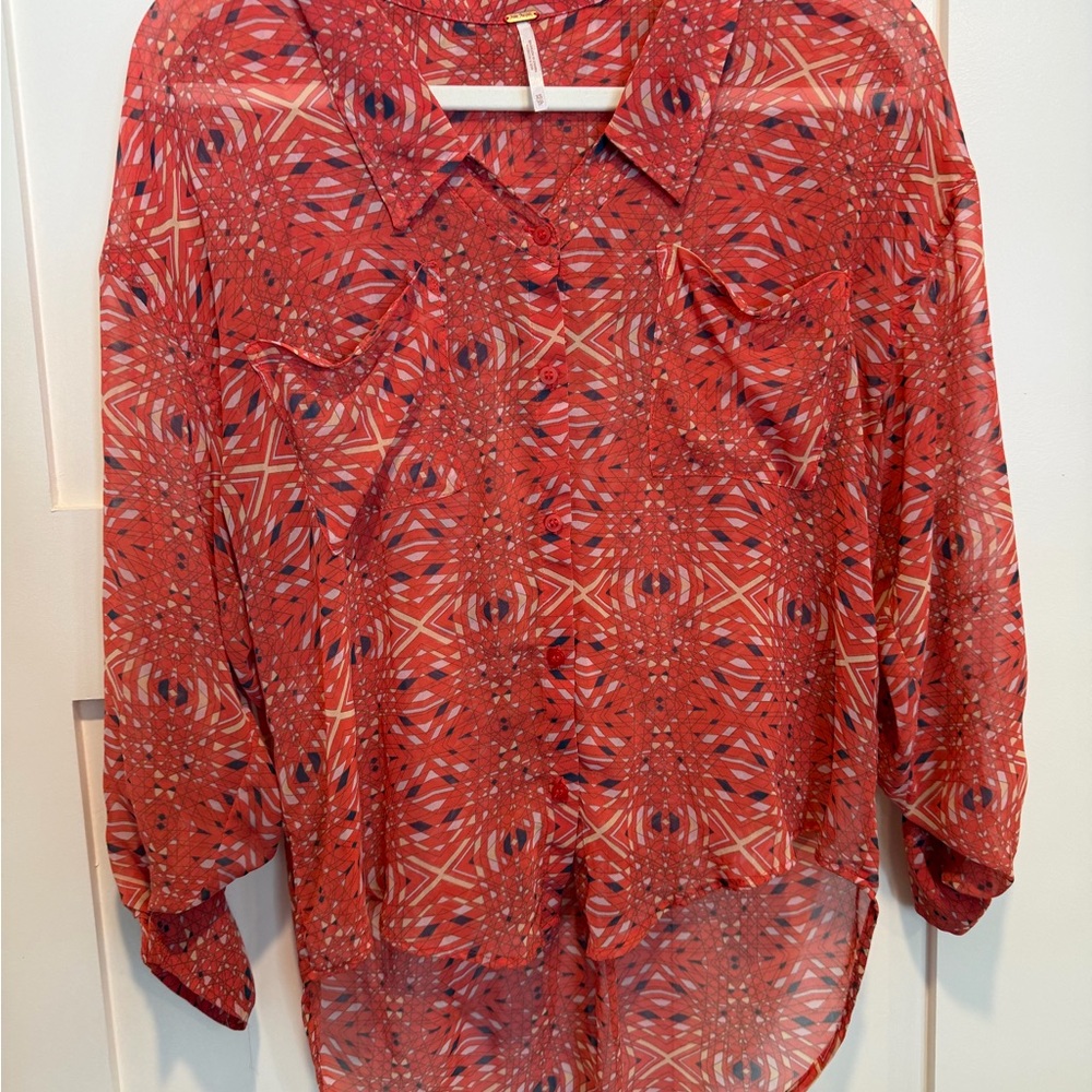 Free People Women's Red Patterned Top Sz: XS